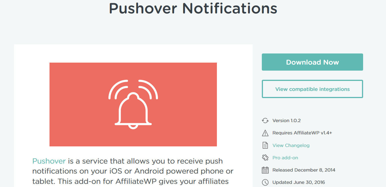 AffiliateWP – Pushover Notifications 1.0.2