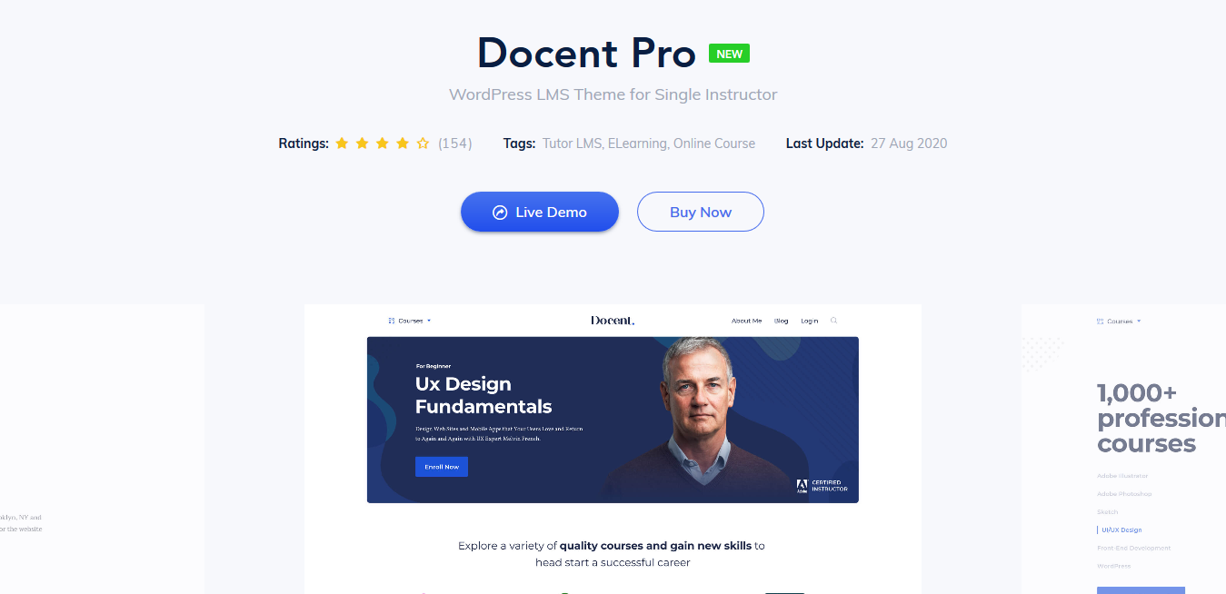 Docent Pro 1.2.0 – WordPress LMS Theme for Single Instructor